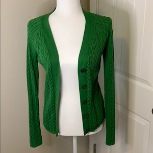 Talbots kelly green cable knit cardigan